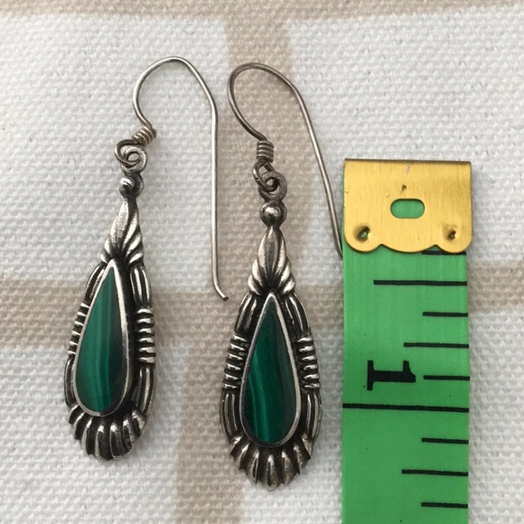 Vintage Sterling Malachite Earrings - Picture 4 of 5